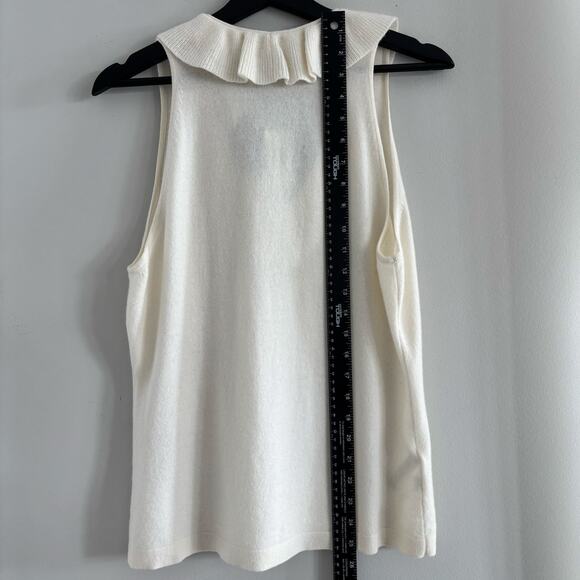 NEW Ann Taylor Cashmere Women's Cream Sweater Sleeveless Ruffled V-Neck Size L - Picture 6 of 6